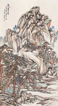 袁培基 1922年作 秋山萧寺图 立轴